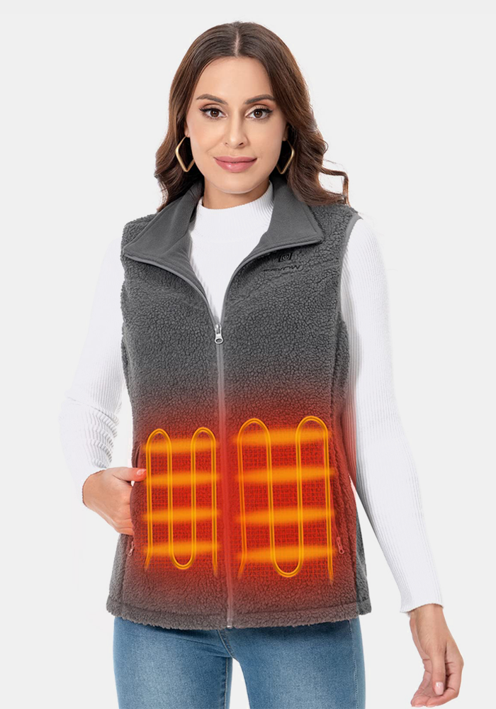 SGKOW Women's Heated Fleece Vest with Battery Pack Polyester Grey