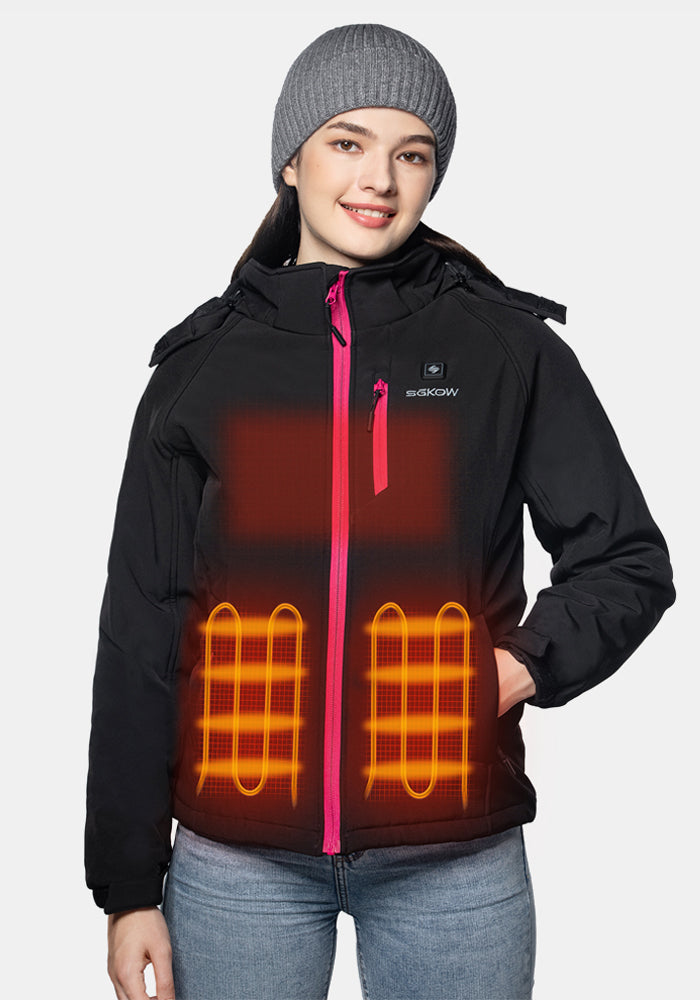 SGKOW Women's Winter Heated Jackets: Battery-Powered Outdoor Detachable Hood Jacket J3